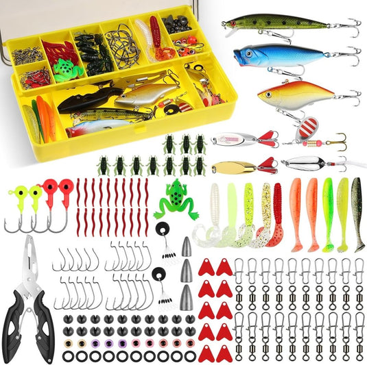 Kunstaas set 158-delig met minnows, softbaits, vishaken en vistang inclusief opbergdoos – roofvismateriaal – visaccessoires - happygetfit.com