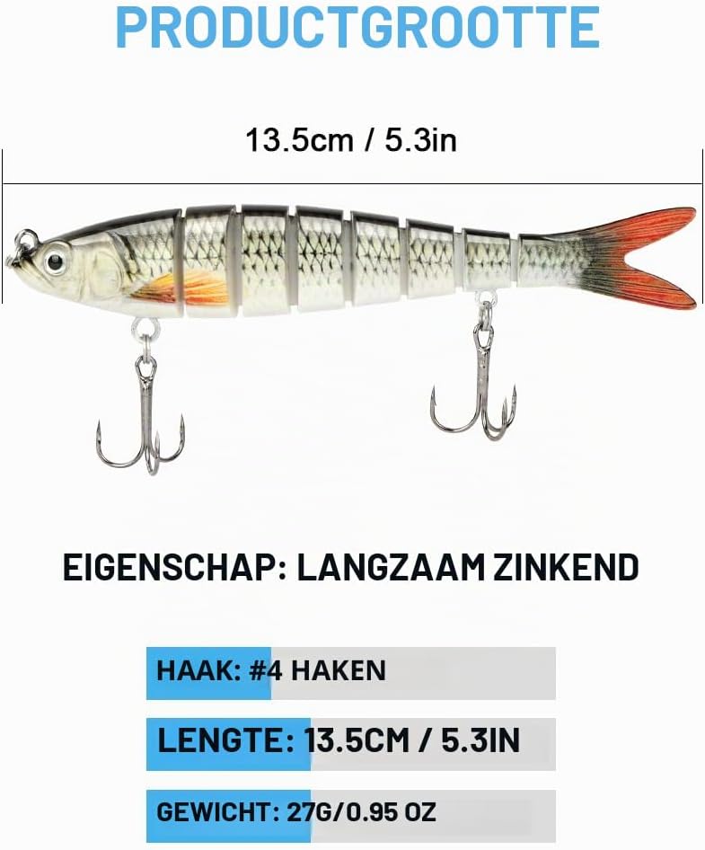 Load image in Gallery Viewer, Kunstaas wobblers 3 stuks 13,5 cm met 8 bewegende segmenten en stalen onderlijnen – snoekaas – jerkbaits - happygetfit.com
