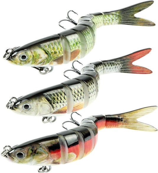 Kunstaas wobblers 3 stuks 13,5 cm met 8 bewegende segmenten en stalen onderlijnen – snoekaas – jerkbaits - happygetfit.com
