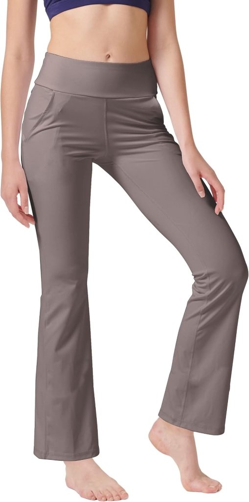 LaiEr Yogabroek Voor Dames Met 4 zakken Hoge Taille Werkbroek 4-way Stretch Tummy Control Lange Flare Broek - happygetfit.com