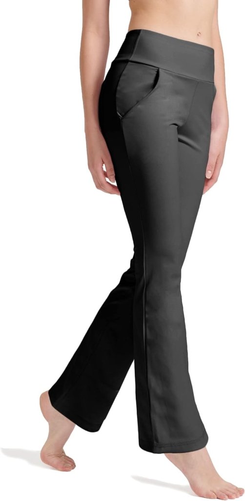 LaiEr Yogabroek Voor Dames Met 4 zakken Hoge Taille Werkbroek 4-way Stretch Tummy Control Lange Flare Broek - happygetfit.com