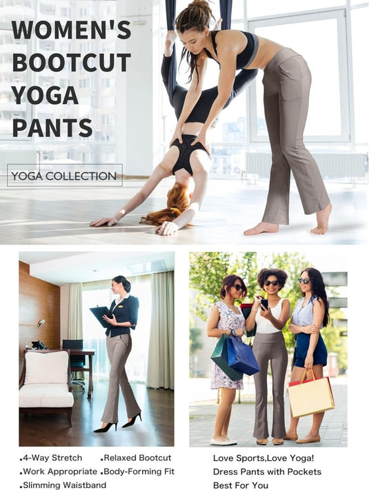 LaiEr Yogabroek Voor Dames Met 4 zakken Hoge Taille Werkbroek 4-way Stretch Tummy Control Lange Flare Broek - happygetfit.com