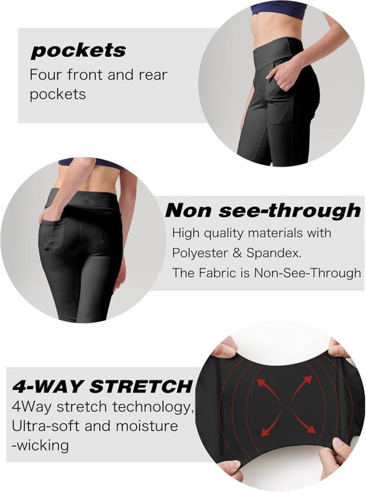 LaiEr Yogabroek Voor Dames Met 4 zakken Hoge Taille Werkbroek 4-way Stretch Tummy Control Lange Flare Broek - happygetfit.com