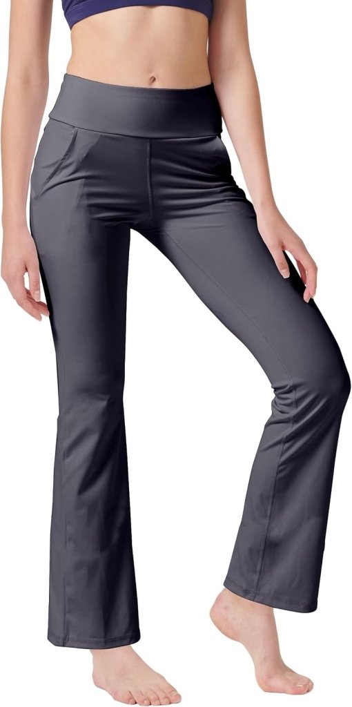 LaiEr Yogabroek Voor Dames Met 4 zakken Hoge Taille Werkbroek 4-way Stretch Tummy Control Lange Flare Broek - happygetfit.com