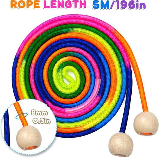 Lang springtouw 5 meter regenboog met houten handgrepen - happygetfit.com