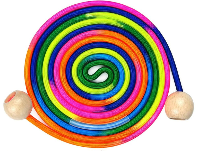 Laad afbeelding in Galerijviewer, Lang springtouw 5 meter regenboog met houten handgrepen - happygetfit.com
