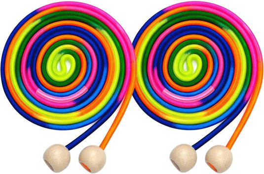 Lang springtouw 5 meter regenboog met houten handgrepen - happygetfit.com