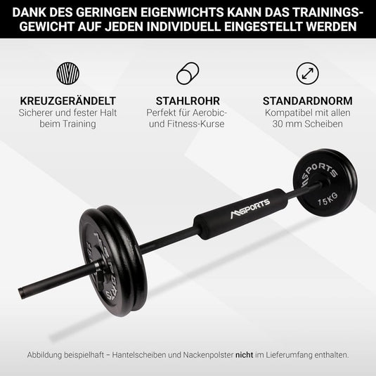 Lange halterstang met veersluiting, 150 x 35 cm, voor halterschijven met 30 mm boring, lange halter - happygetfit.com