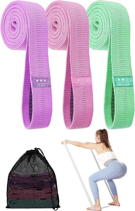 Lange stoffen weerstandsbanden set 4 stuks met antislip en draagtas – fitnessbanden – resistance bands - happygetfit.com