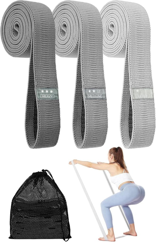Załaduj obraz do przeglądarki galerii, Lange stoffen weerstandsbanden set 4 stuks met antislip en draagtas – fitnessbanden – resistance bands - happygetfit.com
