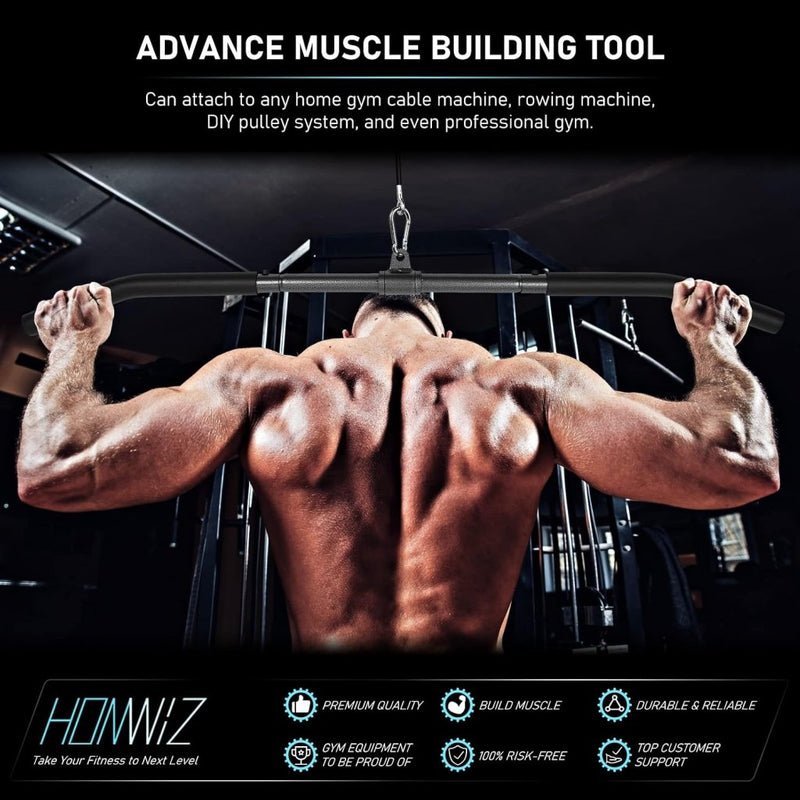 Załaduj obraz do przeglądarki galerii, Lat pulldown bar 85 cm met draaischarnier en antislip handgrepen – kabelstang – fitness accessoire - happygetfit.com
