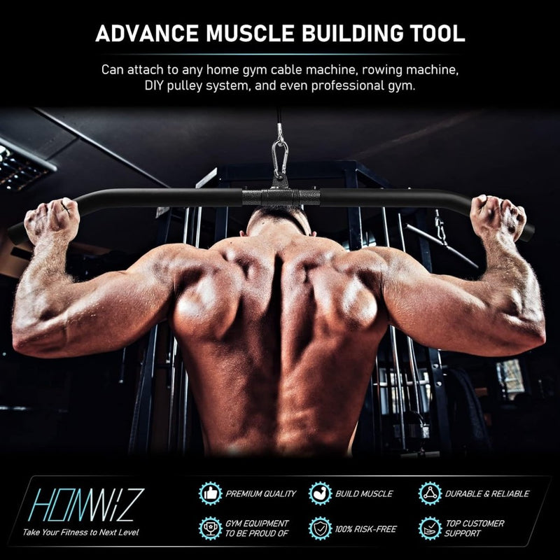 Załaduj obraz do przeglądarki galerii, Lat pulldown bar 85 cm met draaischarnier en antislip handgrepen – kabelstang – fitness accessoire - happygetfit.com
