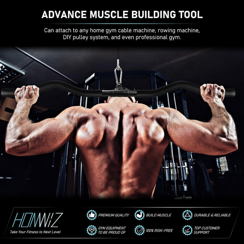 Załaduj obraz do przeglądarki galerii, Lat pulldown bar 85 cm met draaischarnier en antislip handgrepen – kabelstang – fitness accessoire - happygetfit.com
