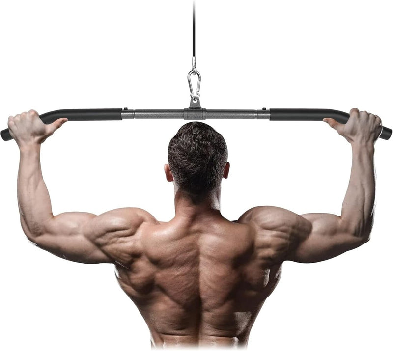 Załaduj obraz do przeglądarki galerii, Lat pulldown bar 85 cm met draaischarnier en antislip handgrepen – kabelstang – fitness accessoire - happygetfit.com
