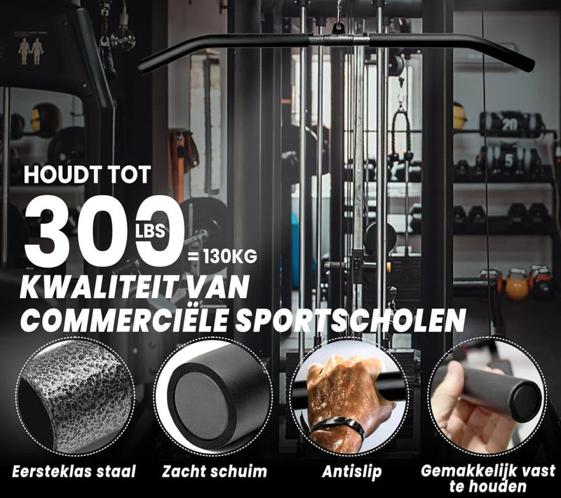 Load image into Gallery viewer, Lat pulldown bar 85 of 100 cm met EVA antislip handgrepen tot 130 kg – kabelstang – fitness accessoire - happygetfit.com
