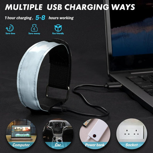 Led-armband, oplaadbaar, 2 stuks, lichtarmband, USB, reflectieformutie - happygetfit.com