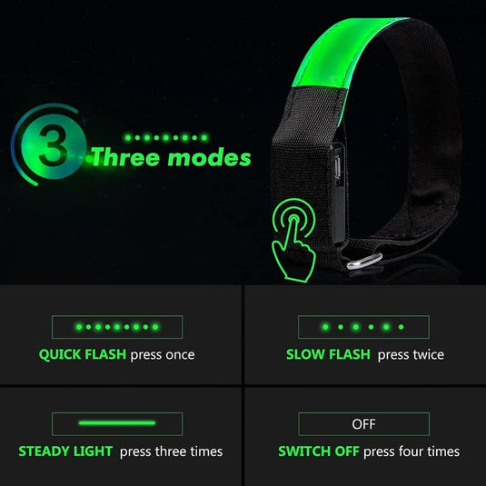 Led-armband, oplaadbaar, 2 stuks, lichtarmband, USB, reflectieformutie - happygetfit.com