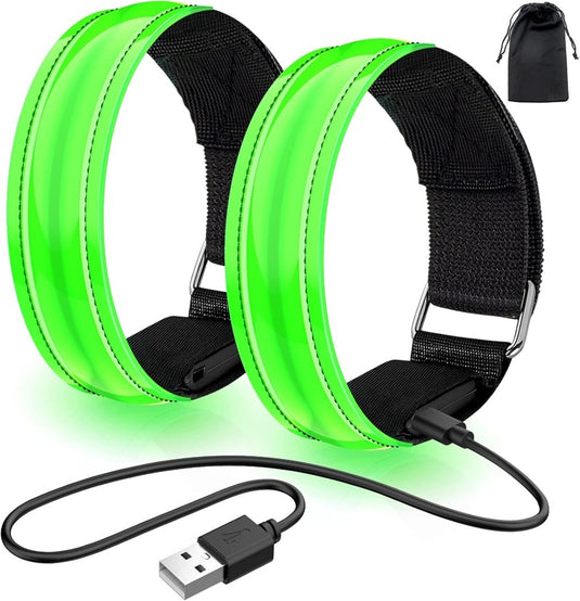 Led-armband, oplaadbaar, 2 stuks, lichtarmband, USB, reflectieformutie - happygetfit.com