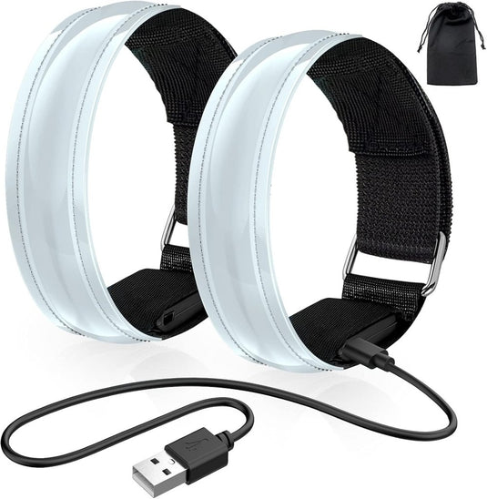 Led-armband, oplaadbaar, 2 stuks, lichtarmband, USB, reflectieformutie - happygetfit.com