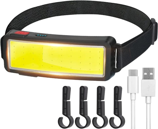 Altijd verlicht is een krachtige, oplaadbare led-hoofdlamp met waterdicht ontwerp, verstelbare riem, vier clips en een USB-oplaadkabel.