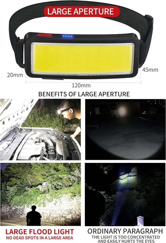 Load image into Gallery viewer, Ervaar de kracht van onze &quot;Altijd verlicht met een krachtige, oplaadbare led-hoofdlamp!&quot; met geavanceerde COB-technologie. De schijnwerper met grote opening verlicht motoren en buitenruimtes beter dan gewone smalle bundels, terwijl het waterdichte ontwerp betrouwbaarheid bij alle weersomstandigheden garandeert.
