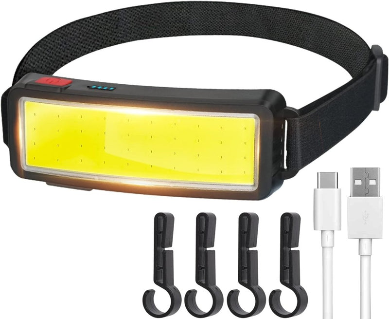 Load image into Gallery viewer, De &quot;Altijd verlicht met een krachtige, oplaadbare led-hoofdlamp!&quot; beschikt over een verstelbare riem, COB-technologie voor verbeterde helderheid, bevat vier haken en een USB-oplaadkabel, en heeft een waterdicht ontwerp voor betrouwbaar gebruik onder alle weersomstandigheden.
