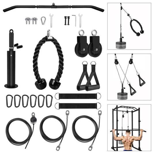 LFJ LAT Pull Down and Lift Weight Pulley System Cable Machine Pulley Attachment for Triceps Pull Down, Biceps Curl, Back, Forearm, Shoulder Home Gym Equipment - happygetfit.com