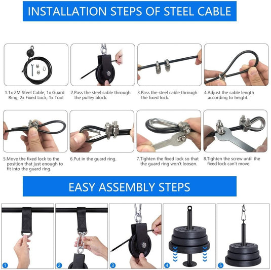 LFJ LAT Pull Down and Lift Weight Pulley System Cable Machine Pulley Attachment for Triceps Pull Down, Biceps Curl, Back, Forearm, Shoulder Home Gym Equipment - happygetfit.com