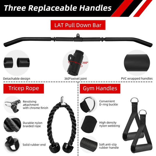 LFJ LAT Pull Down and Lift Weight Pulley System Cable Machine Pulley Attachment for Triceps Pull Down, Biceps Curl, Back, Forearm, Shoulder Home Gym Equipment - happygetfit.com