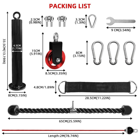 LFJ LAT Pull Down and Lift Weight Pulley System Cable Machine Pulley Attachment for Triceps Pull Down, Biceps Curl, Back, Forearm, Shoulder Home Gym Equipment - happygetfit.com