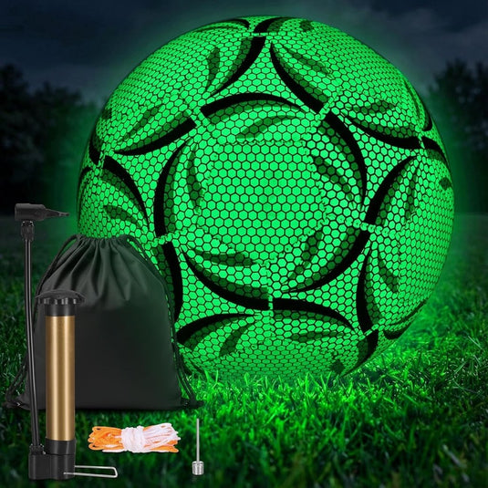 Lichtgevende voetbal maat 5 met pomp en opbergtas groen - happygetfit.com