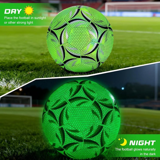 Lichtgevende voetbal maat 5 met pomp en opbergtas groen - happygetfit.com