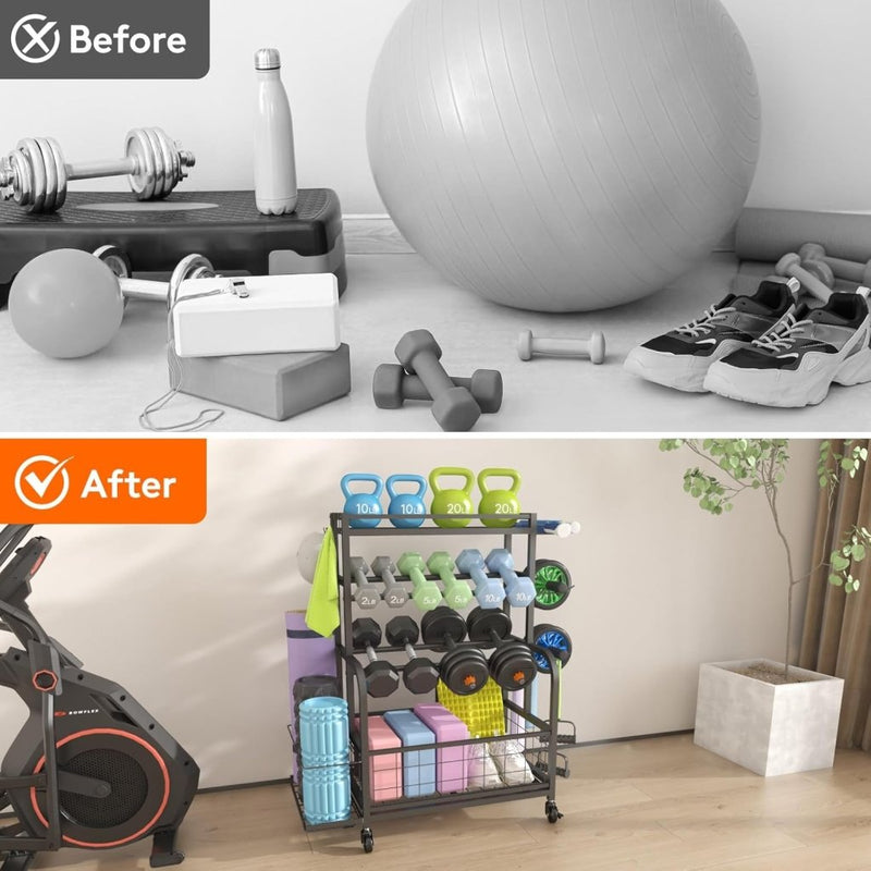 Laad afbeelding in Galerijviewer, Lifewit Weight Rack for Home Gym, Dumbbell Rack, Kettlebell Rack, Yoga Mat Holder, Home Gym Storage with Wheels for Strength Training - happygetfit.com
