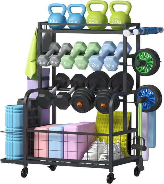 Lifewit Weight Rack for Home Gym, Dumbbell Rack, Kettlebell Rack, Yoga Mat Holder, Home Gym Storage with Wheels for Strength Training - happygetfit.com