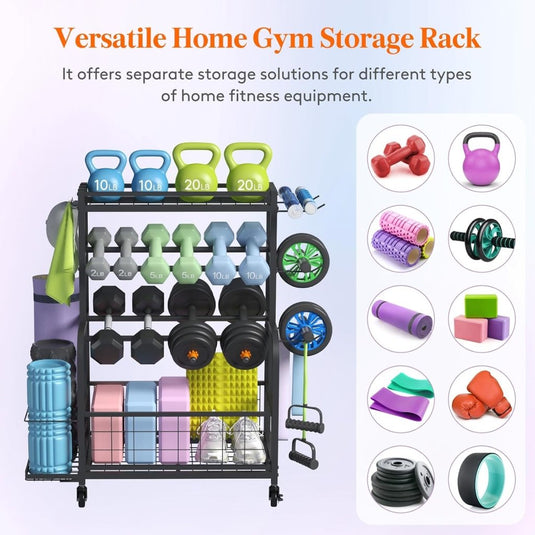 Lifewit Weight Rack for Home Gym, Dumbbell Rack, Kettlebell Rack, Yoga Mat Holder, Home Gym Storage with Wheels for Strength Training - happygetfit.com