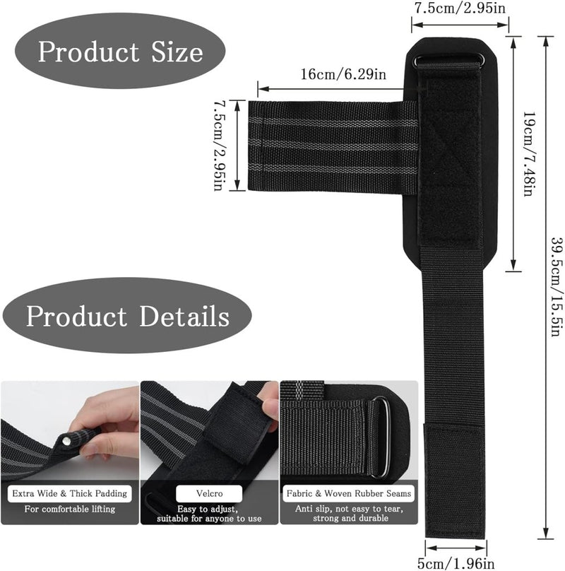 Laad afbeelding in Galerijviewer, Maak kennis met onze &quot;Stevige lifting straps voor maximale kracht en ondersteuning&quot;. Perfect voor krachttraining, met verstelbare klittenbandsluiting, extra brede vulling met rubberen naden en visuele aanwijzingen voor afmetingen om een optimale pasvorm te garanderen bij elke training.
