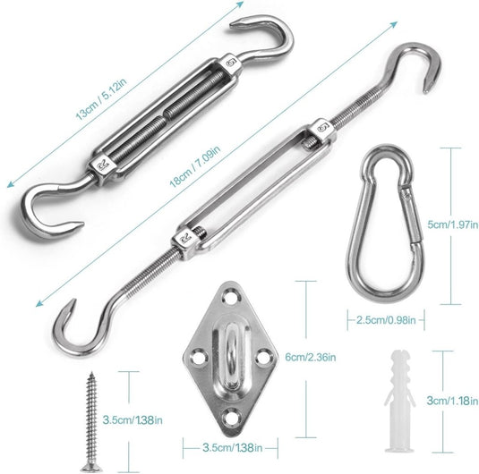 Luifel Bevestigingsset, Luifel Accessoires Montage voor Vierhoekige Driehoekige Zonnezeilen Roestvrij Staal, M6 Zonnezeil Bevestigingsset, Hardware Kit voor Driehoek en Vierkant, Rechthoekig - happygetfit.com