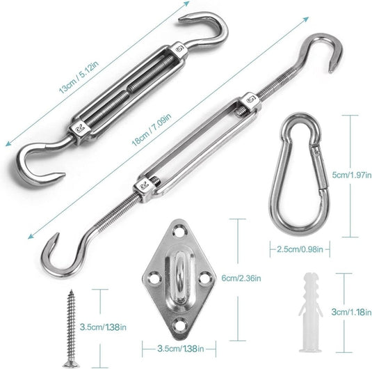 Luifel Bevestigingsset, Luifel Accessoires Montage voor Vierhoekige Driehoekige Zonnezeilen Roestvrij Staal, M6 Zonnezeil Bevestigingsset, Hardware Kit voor Driehoek en Vierkant, Rechthoekig - happygetfit.com