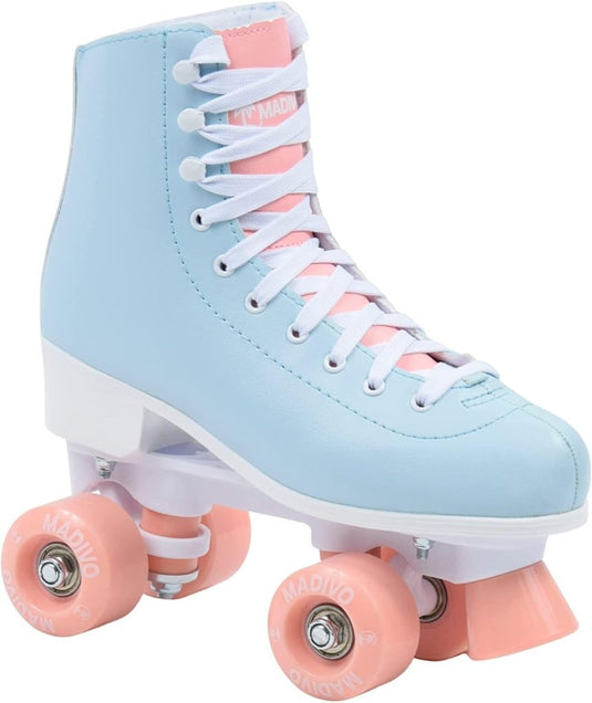 Madivo Pastel Klassieke retro rolschaatsen voor dames | ABEC-7 kogellagers | meisjes rolschaatsen, skeelers| blauw/koraal | maat 35, 36, 37, 38, 39, 40, 41 - happygetfit.com