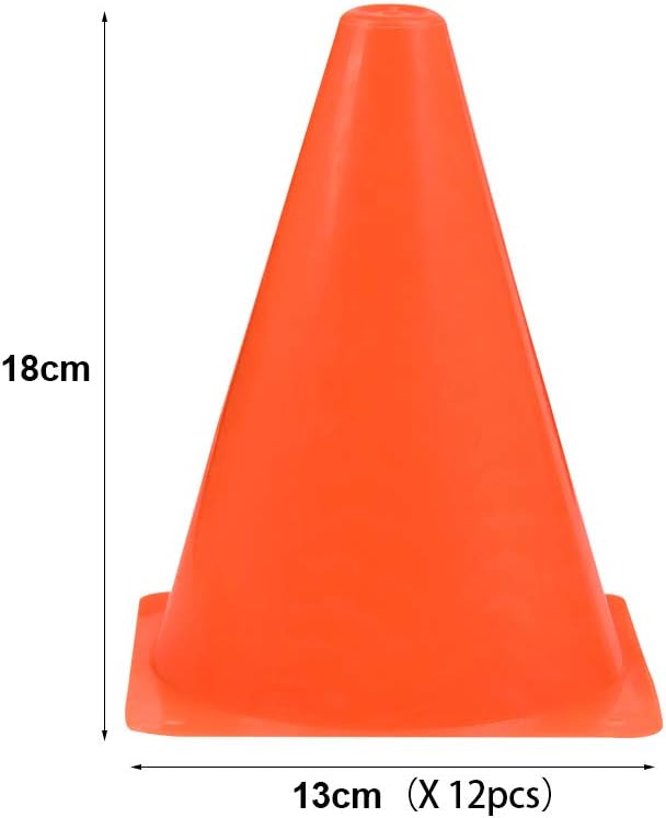 Load image into Gallery viewer, Verbeter uw sessies met onze premium trainingskegels: oranje kegels gemaakt van PP-kunststof, 18 cm hoog en 13 cm breed aan de basis, perfect voor voetbaltraining. De afbeelding toont &quot;X 12st&quot;, wat een set van 12 kegels betekent.

