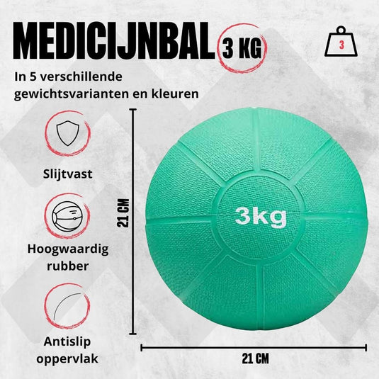 MATCHU - Medicijnbal - Medicine ball - Fitnessbal - Beschikbaar in 1,2,3,4 en 5 KG - Massief Rubber - happygetfit.com