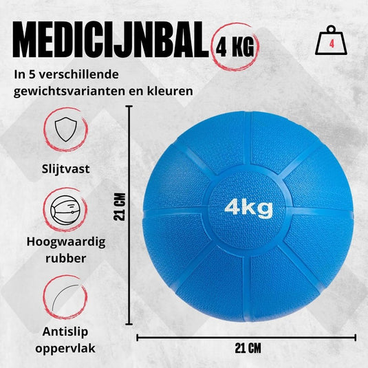 MATCHU - Medicijnbal - Medicine ball - Fitnessbal - Beschikbaar in 1,2,3,4 en 5 KG - Massief Rubber - happygetfit.com