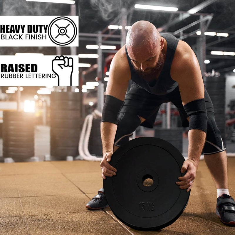 Load image into Gallery viewer, Max Strength Olympische rubberen halterschijven 2 inch zwarte kleur premium volledig rubber omhuld voor thuissportschool, fitnessoefening, heffen, vetverlies, gescheurd, crossfit, kalisthenics - happygetfit.com
