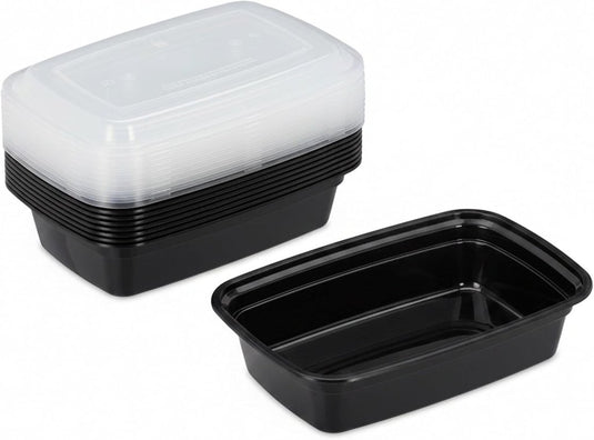 Meal prep bakjes set van 10 stuks 1 liter zwart - happygetfit.com