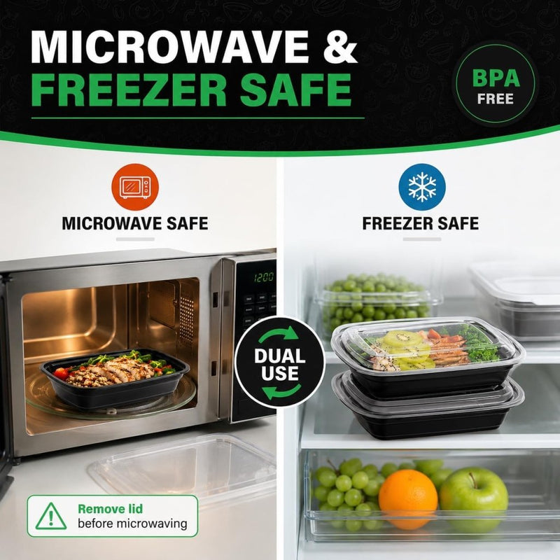 Laad afbeelding in Galerijviewer, Meal prep bakjes set van 50 stuks 946 ml zwart - happygetfit.com
