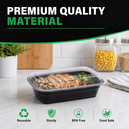 Meal prep bakjes set van 50 stuks 946 ml zwart - happygetfit.com