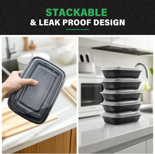 Meal prep bakjes set van 50 stuks 946 ml zwart - happygetfit.com