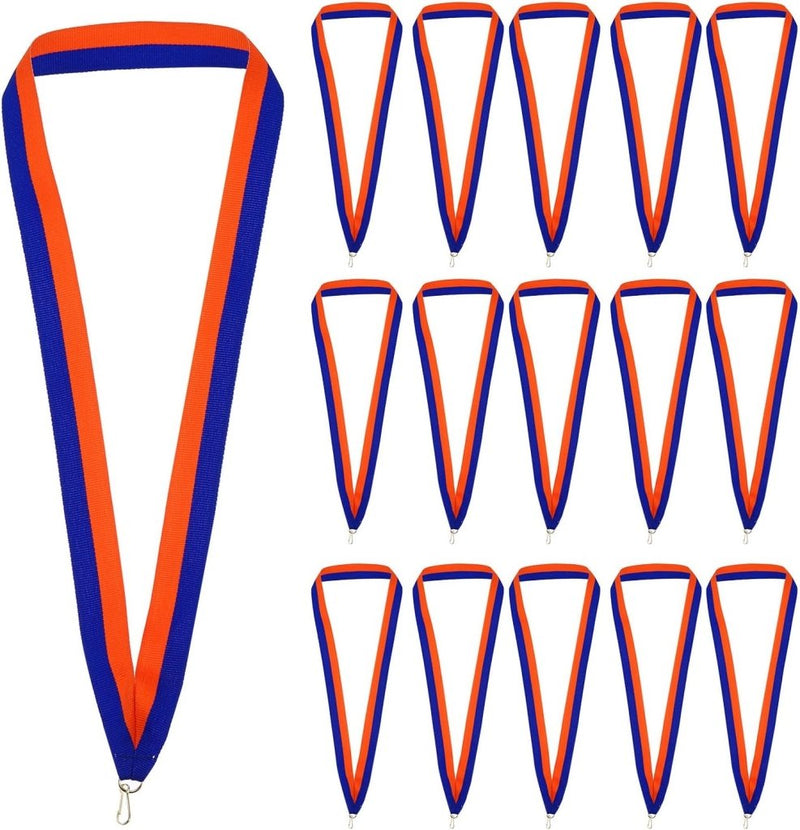 Laad afbeelding in Galerijviewer, Medaille neklinten 25 stuks 43 x 2,2 cm blauw-oranje met klikclip – award linten – sport accessoires - happygetfit.com
