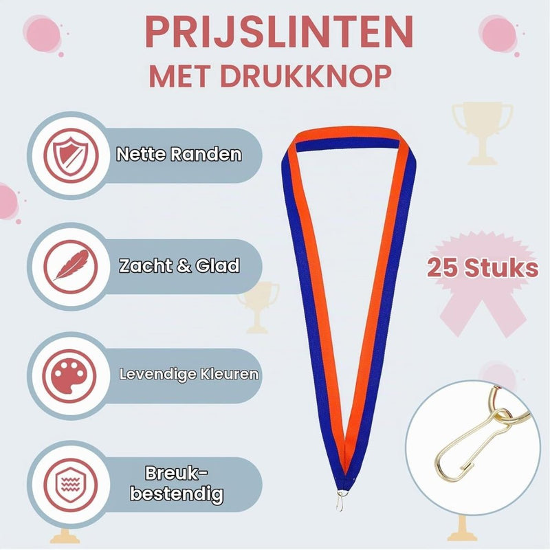 Laad afbeelding in Galerijviewer, Medaille neklinten 25 stuks 43 x 2,2 cm blauw-oranje met klikclip – award linten – sport accessoires - happygetfit.com
