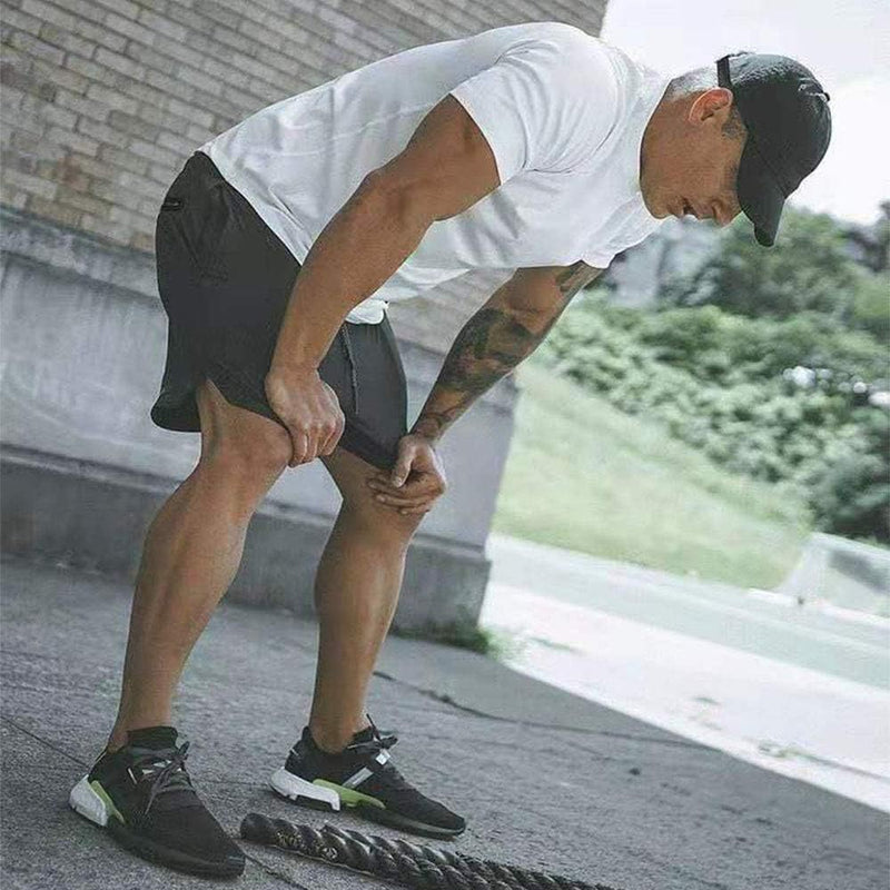 Load image into Gallery viewer, Men's 2-in-1 Training Shorts, Summer Shorts, Quick-Drying Running Shorts, Sports Shorts with Pockets, Compression Shorts Black - happygetfit.com
